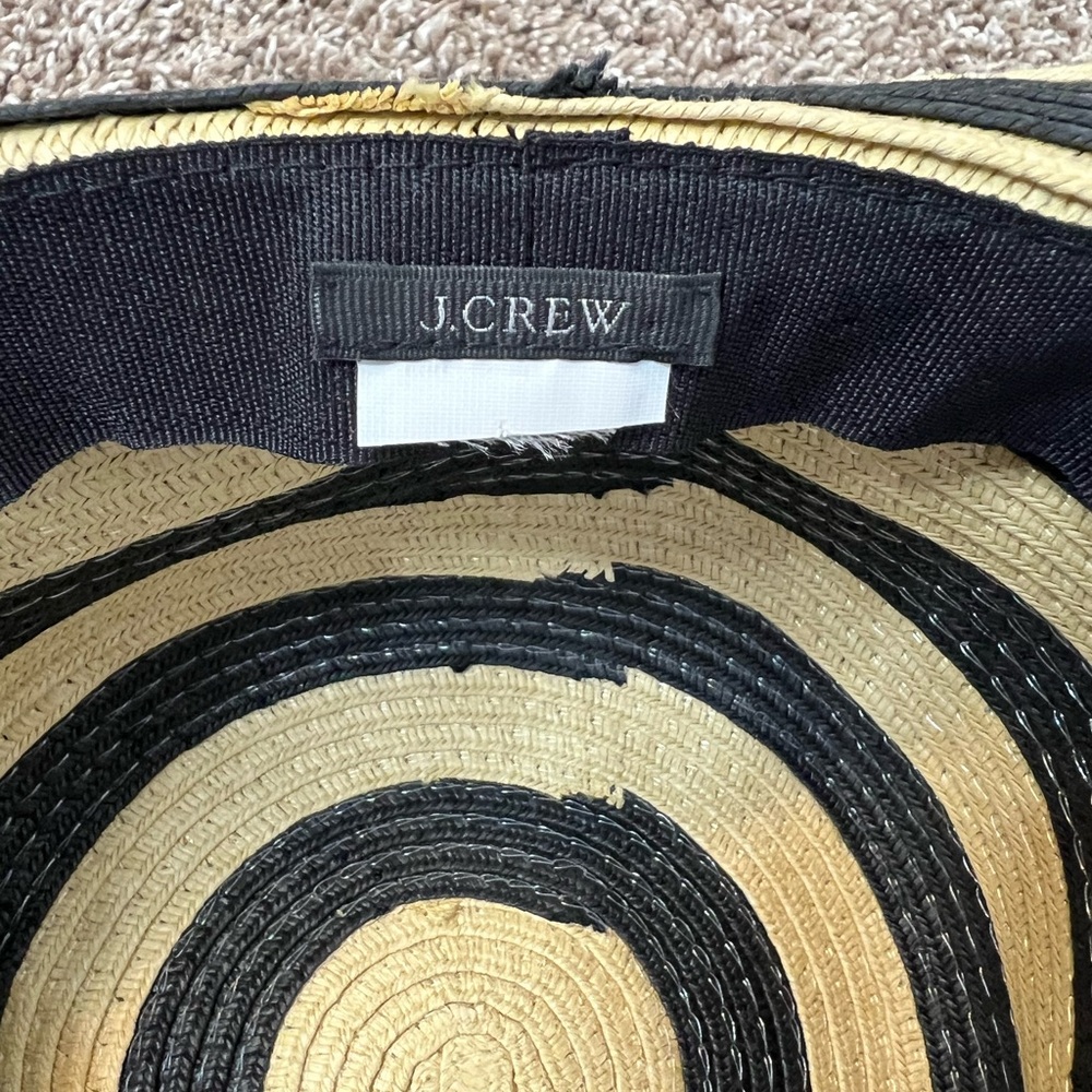 J. Crew Cream Black Striped Sun Hat Large Brim Floppy Beach Summer Paper Straw - Picture 6 of 7
